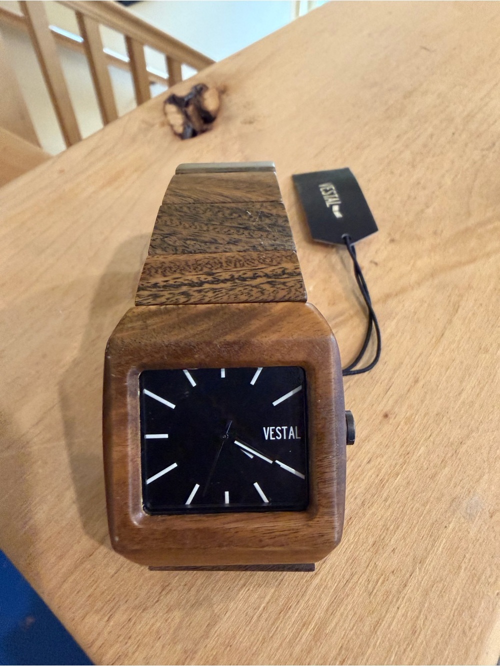 Vestal Wood Square Watch - Black Dial with White Markers